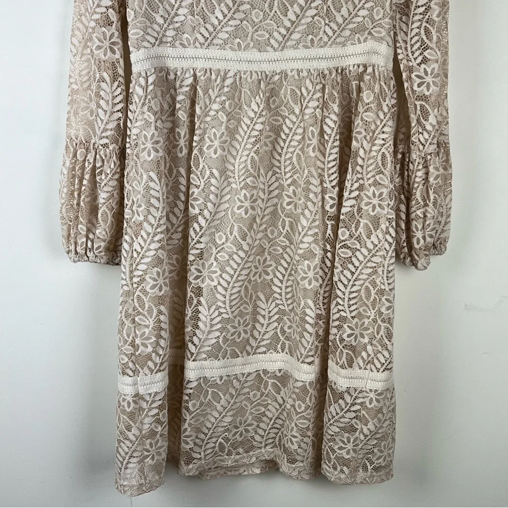 Mystree | Coquette Cottage Core Babydoll Lace Midi Dress In Cream | M - Picture 7 of 16